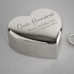 Personalised Silver Plated 100th Birthday Heart Trinket Box