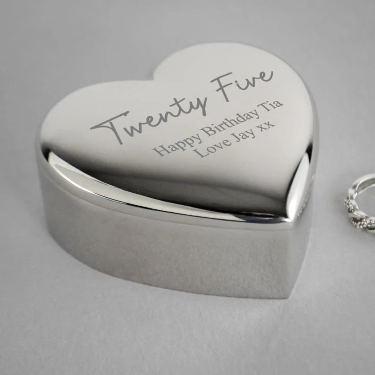 Personalised Silver Plated 25th Birthday Heart Trinket Box 3 Personalised Silver Plated 25th Birthday Heart Trinket Box