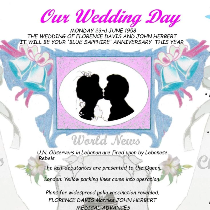 65th Anniversary (Blue Sapphire) Wedding Day Chart Framed Print 4 65th Anniversary (Blue Sapphire) Wedding Day Chart Framed Print - Image 2