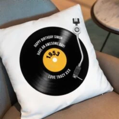 Personalised 70th Birthday Retro Record Cushion