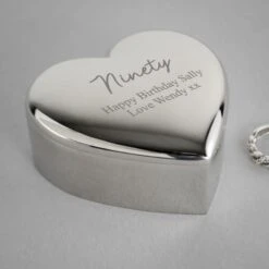 Personalised Silver Plated 90th Birthday Heart Trinket Box