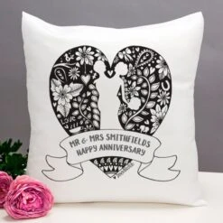Exclusive Personalised Anniversary Doodle Heart Cushion By DoodleDeb