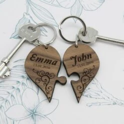 Couples' Romantic Joining Heart Personalised Keyring