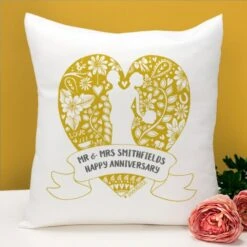 Exclusive Personalised Golden Anniversary Doodle Heart Cushion By DoodleDeb