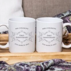 Pair Of Personalised First Anniversary Mugs