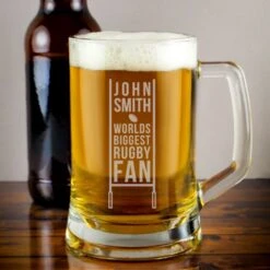 Personalised World's Biggest Rugby Fan Glass Tankard