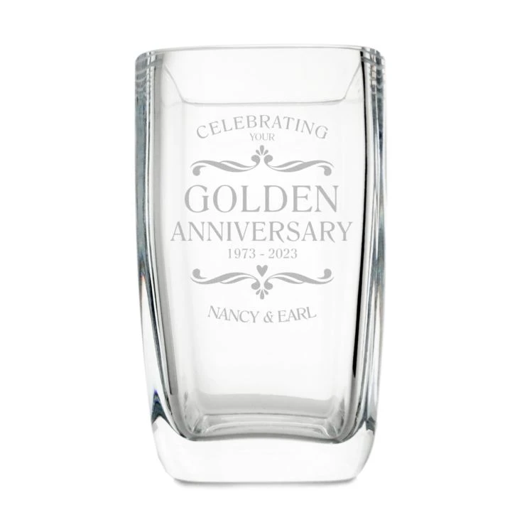 Personalised Golden Wedding Anniversary Glass Vase 4 Personalised Golden Wedding Anniversary Glass Vase - Image 2