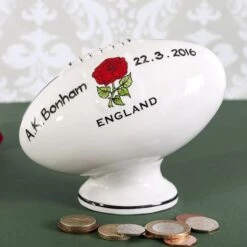 Personalised Hand Painted China Rugby Ball Money Box