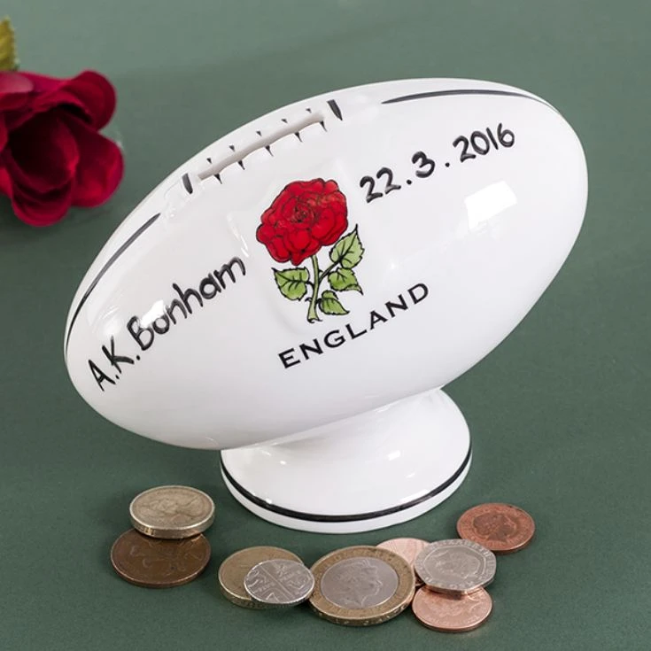 Personalised Hand Painted China Rugby Ball Money Box 4 Personalised Hand Painted China Rugby Ball Money Box - Image 2