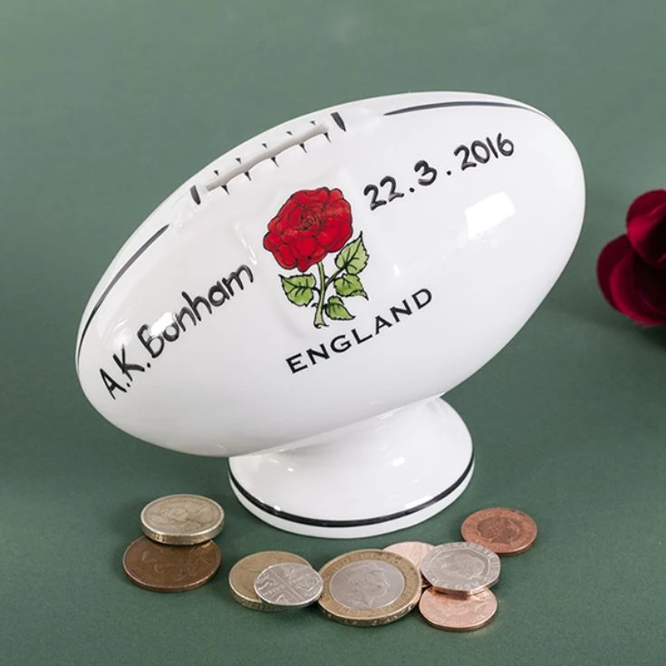 Personalised Hand Painted China Rugby Ball Money Box 5 Personalised Hand Painted China Rugby Ball Money Box - Image 3