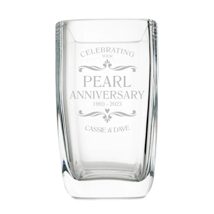 Personalised Pearl Wedding Anniversary Glass Vase 4 Personalised Pearl Wedding Anniversary Glass Vase - Image 2