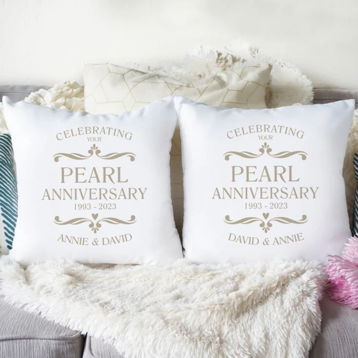 Personalised Pair Of Pearl Anniversary Cushions 3 Personalised Pair Of Pearl Anniversary Cushions