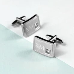 Personalised Brushed Silver Cufflinks With Crystal -Cheap Gifts Store 735x735 fitbox personalised brushed silver cufflinks with crystal per2879 001 1
