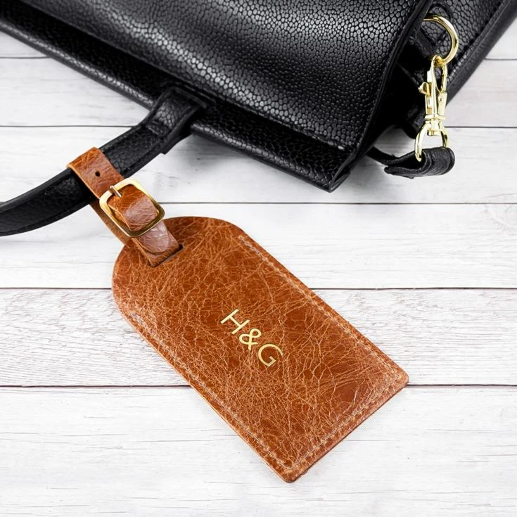 Personalised Natural Tan Foiled Leather Luggage Tag - Image 10