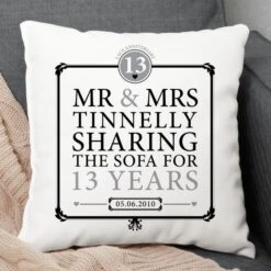 Personalised 13th Anniversary Sharing The Sofa Cushion