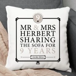Personalised 9th Anniversary Sharing The Sofa Cushion