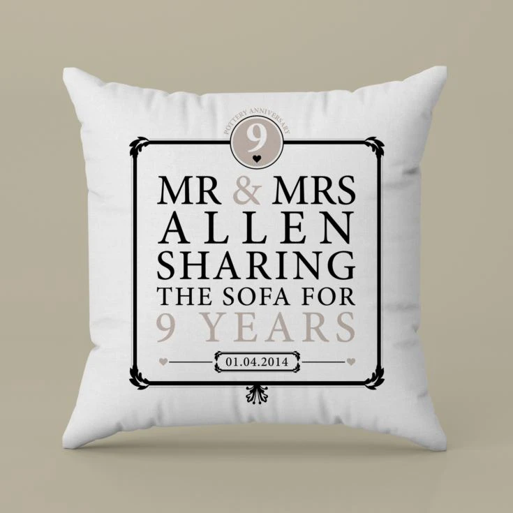 Personalised 9th Anniversary Sharing The Sofa Cushion 4 Personalised 9th Anniversary Sharing The Sofa Cushion - Image 2