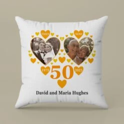 Personalised Then And Now Golden Anniversary Photo Cushion